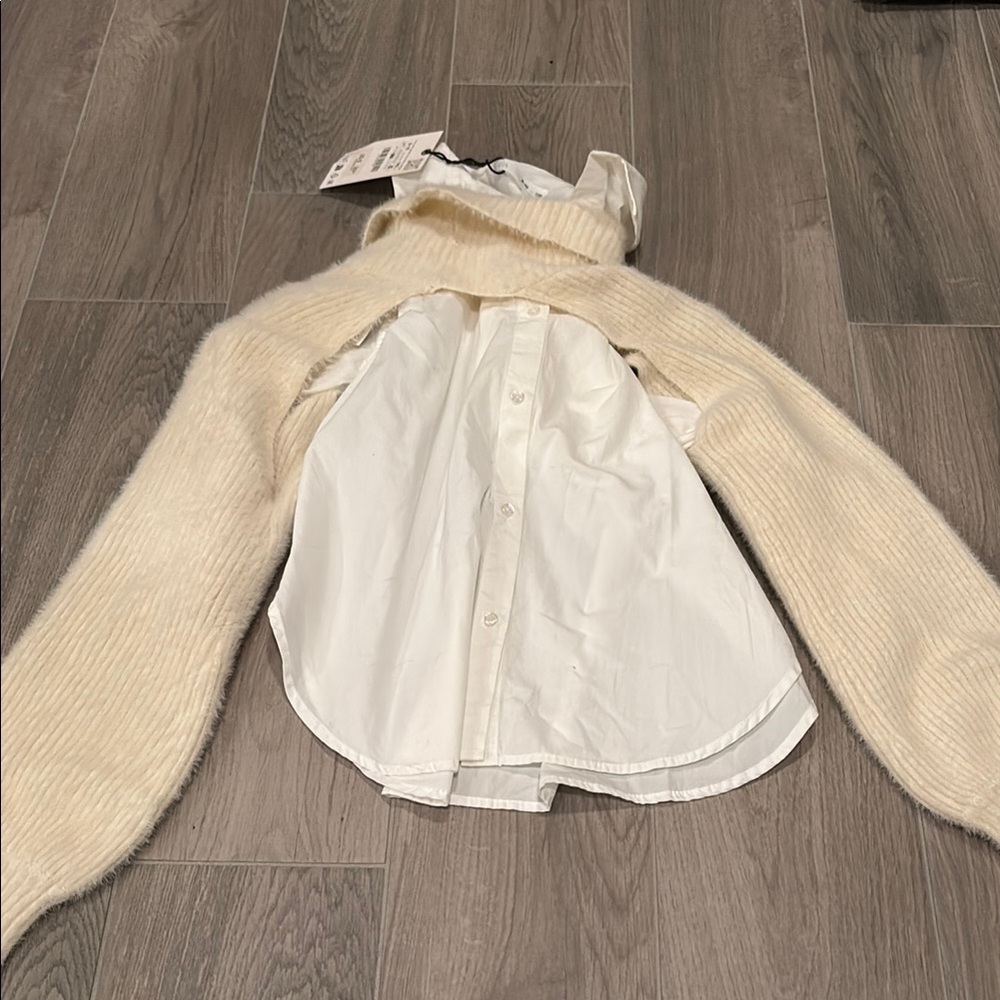 Zara Girls Cream Sweater with White Shirt Size 9-10